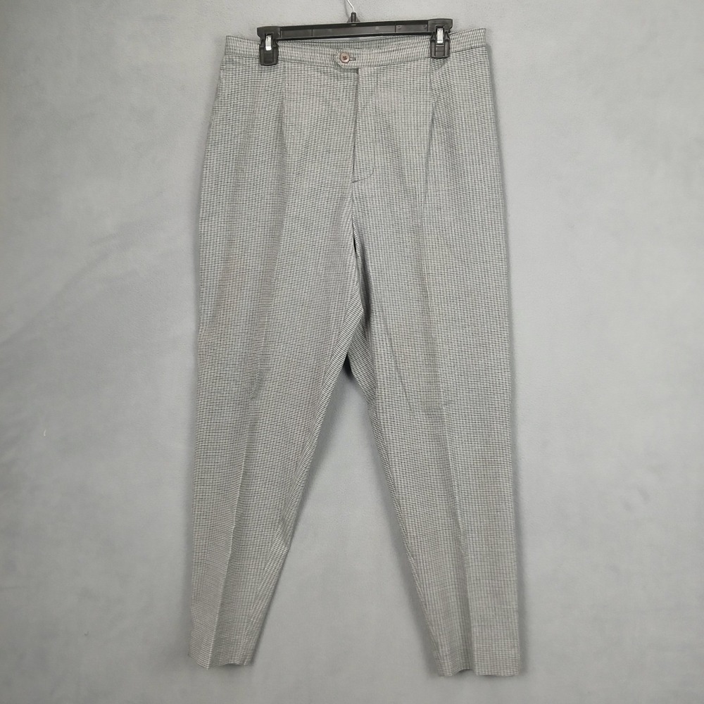 Vintage Blue Pants Womens 14 Petite Gray Stretch Checkered Classic Straight Leg